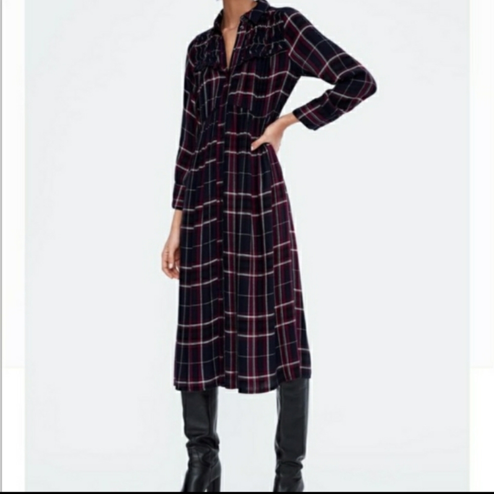 Zara Basic plaid midi dress